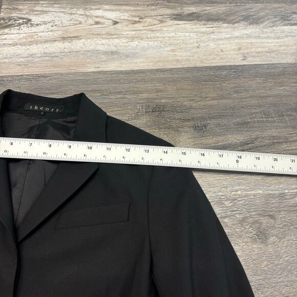 Theory Black Womens 0‎ Lined Notch Lapel Formal Business Cropped Wool Blazer USA - Picture 11 of 13
